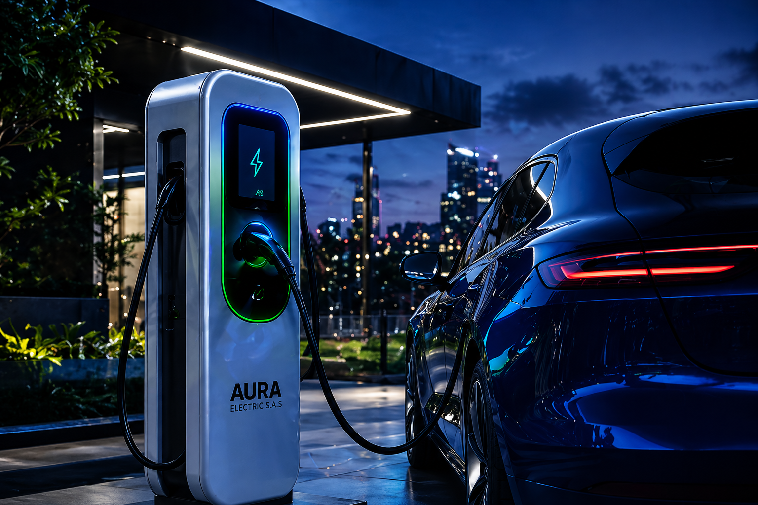 Carro eléctrico cargando en estación EV