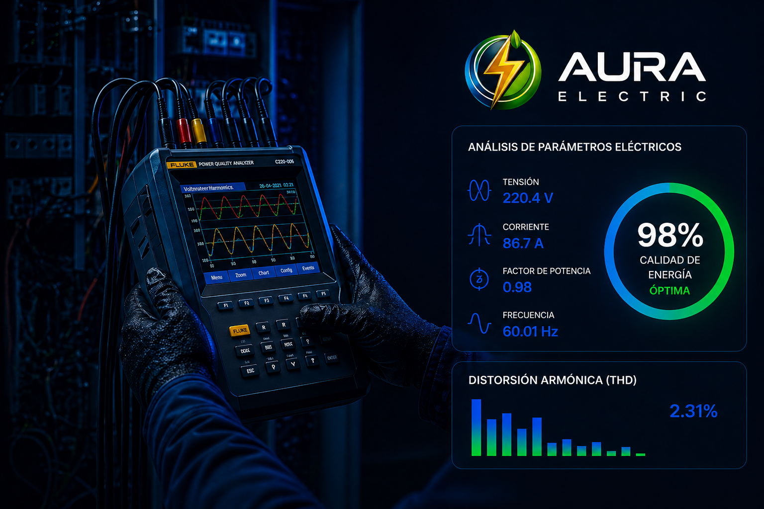 Calidad de energía con monitoreo y análisis eléctrico